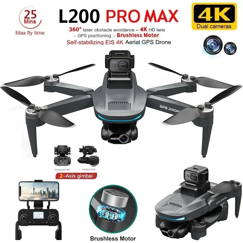 Home Security Cameras Outdoor - L200 PRO MAX Drone 4K 2-Axis