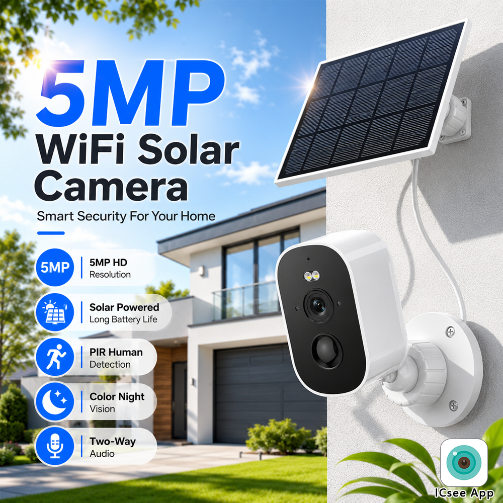 Home Security Cameras Wireless - 5MP WiFi Solar Security Camera Outdoor