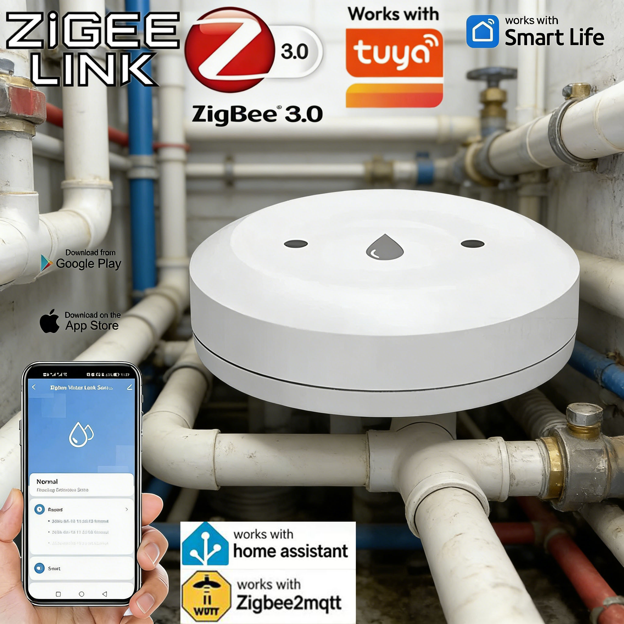 Home Security Alexa - For Tuya Zigbee Smart Water Leak