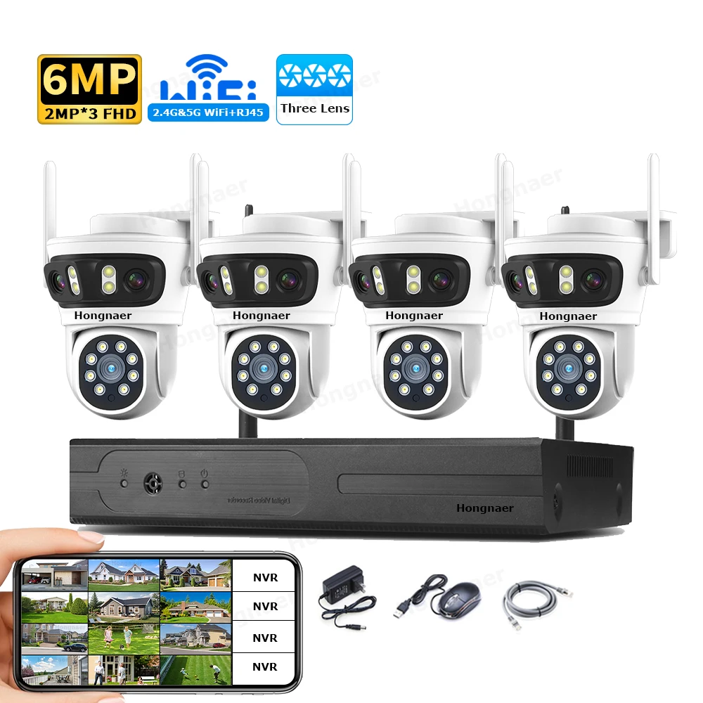 2026 Hongnaer 6MP 4CH 3 Lens 2 - Home Security Cameras Wireless reseña y precio