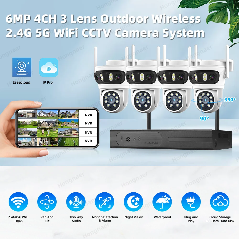 2026 Hongnaer 6MP 4CH 3 Lens 2 - Home Security Cameras Wireless reseña y precio