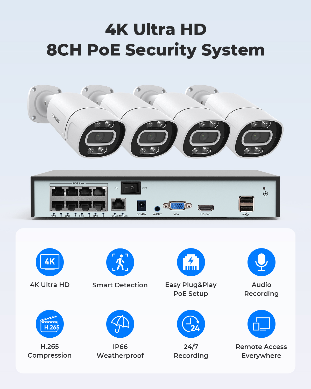 H.View 4K 5Mp 8Mp poe Cctv Sec - Home Security Adt reseña y precio