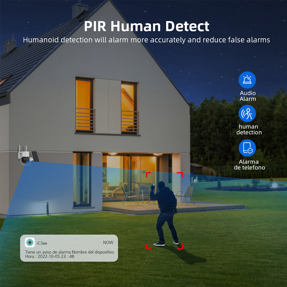 WIFI Solar Camera 2MP PIR Huma - Home Security Cameras Wireless reseña y precio