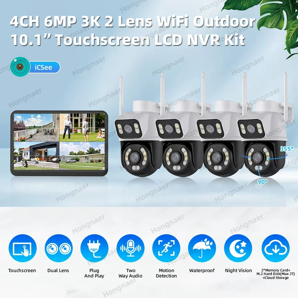 Hongnaer 6MP 4CH Dual Lens Hom - Home Security Cameras Wireless reseña y precio